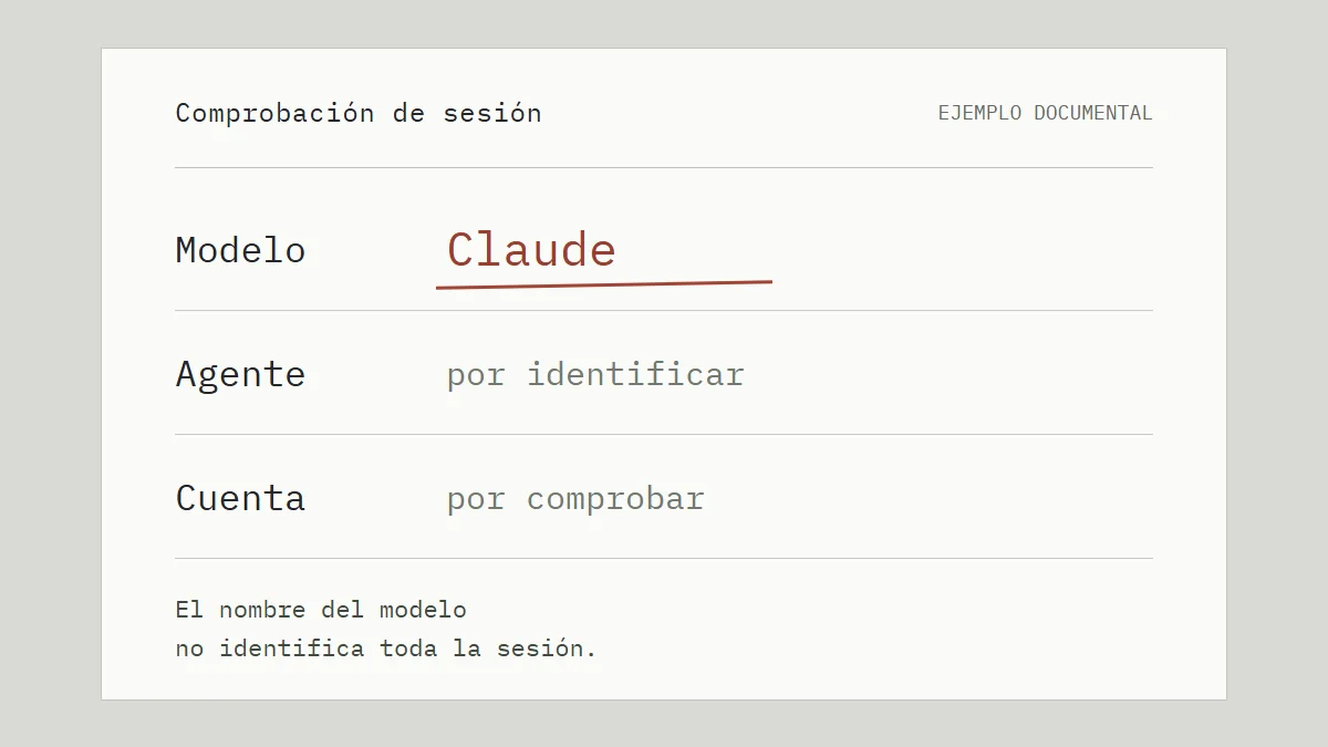 Ficha de ejemplo: el modelo Claude está identificado; el agente y la cuenta todavía deben comprobarse.